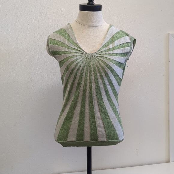 Worthington Sleeveless Top with Green and silver metallic Stripes size small - Picture 1 of 5
